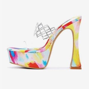 •CAPE ROBBIN• “Rika” Rhinestone Square Toe Platform High Heels - Multi // NIB